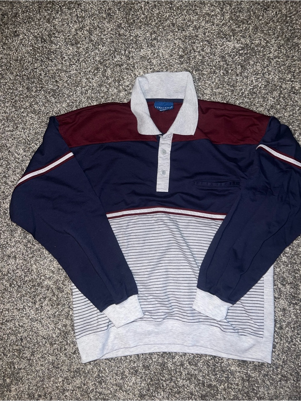Towncraft Men's Long-Sleeve Polo in Navy, Burgundy, and Light Gray